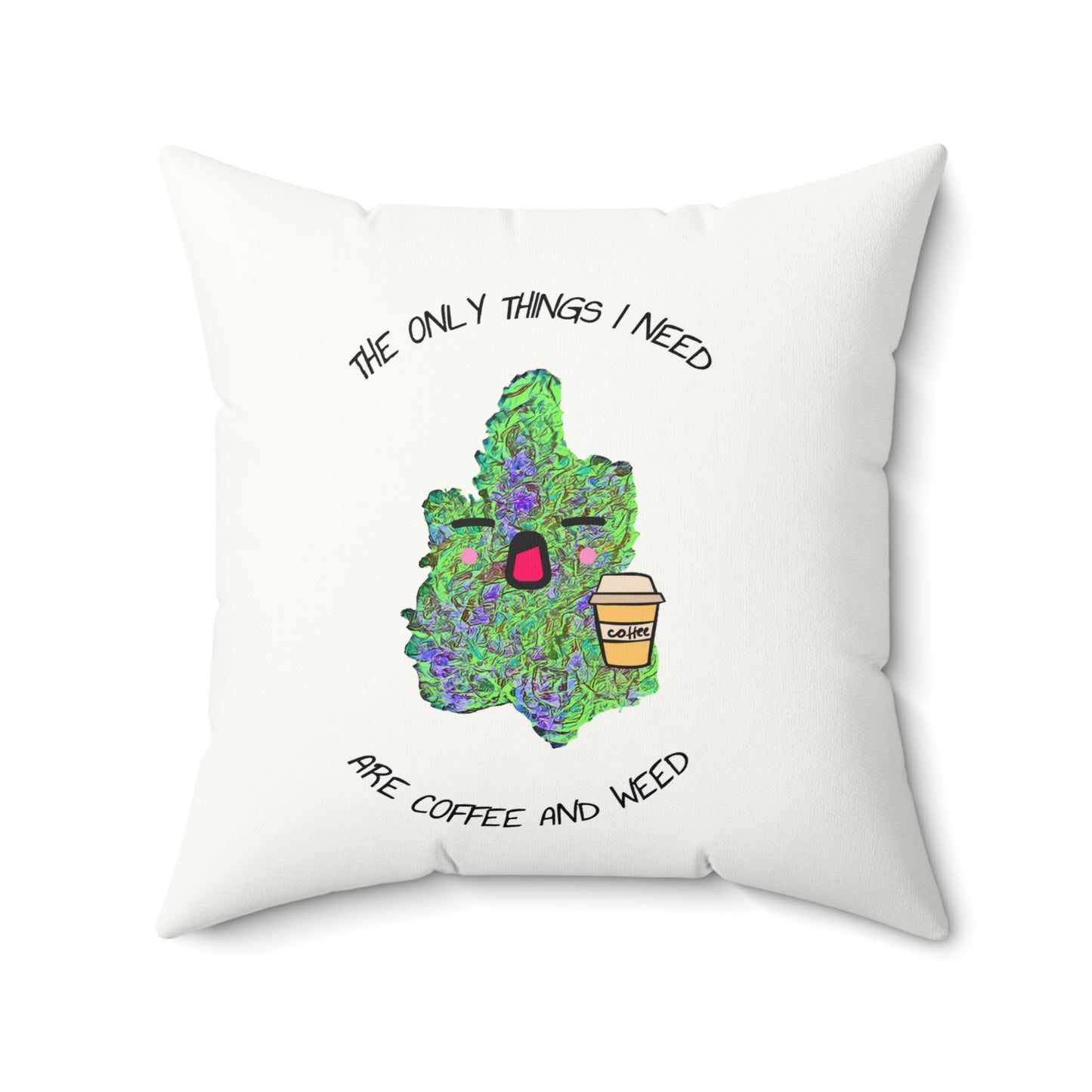 Coffee and Weed Faux Suede Pillow, Cozy Home Decor, Gift for Stoner Friends, Funny Throw Cushion, Cannabis Lover’s Accent