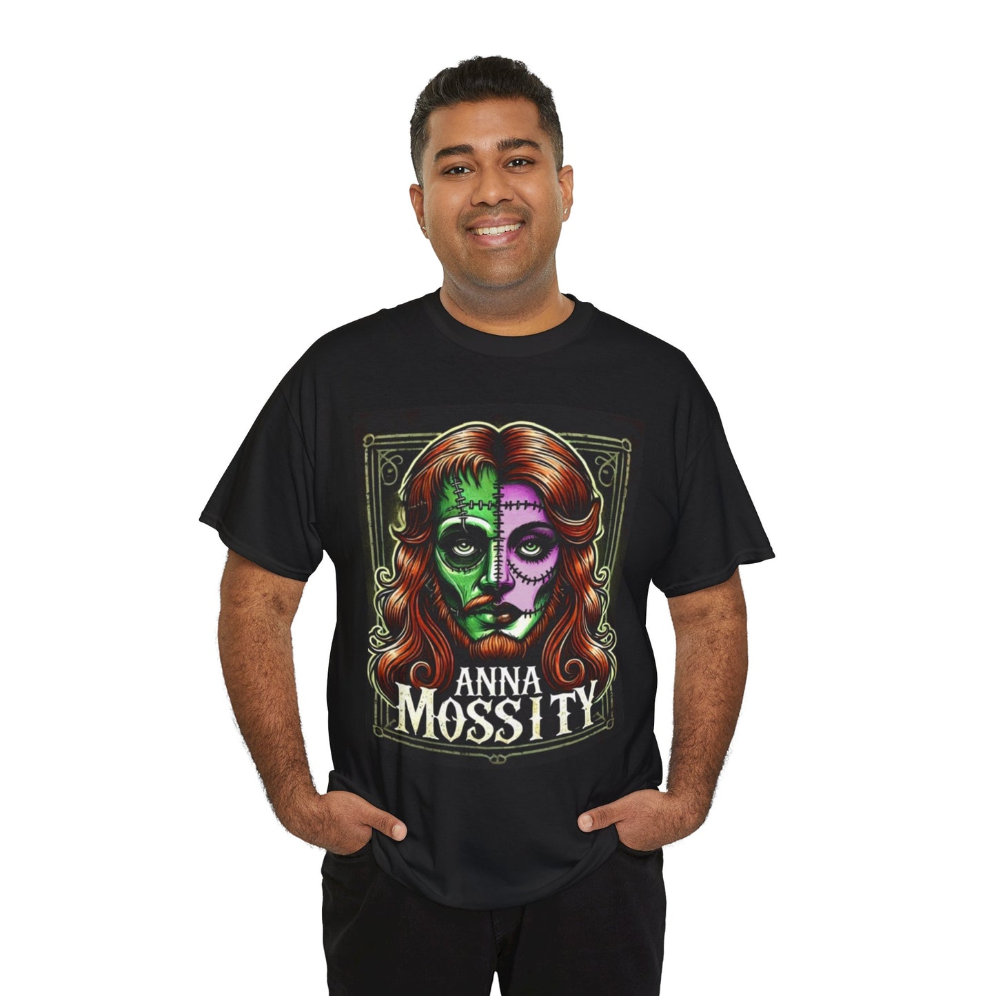 Vintage-Inspired Unisex Heavy Cotton Tee - 'Anna Mossity' Art T-Shirt for Halloween and Casual Wear