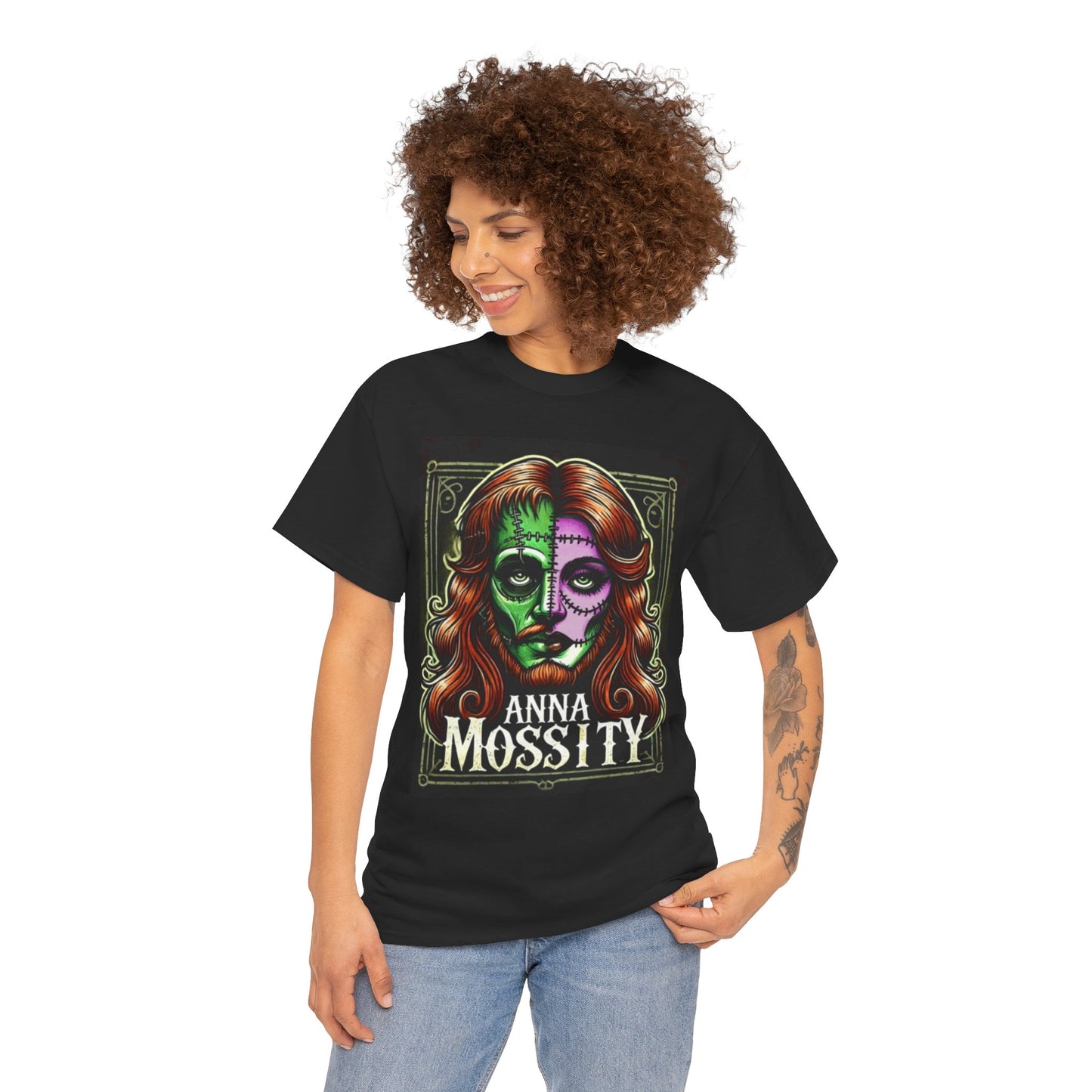 Vintage-Inspired Unisex Heavy Cotton Tee - 'Anna Mossity' Art T-Shirt for Halloween and Casual Wear