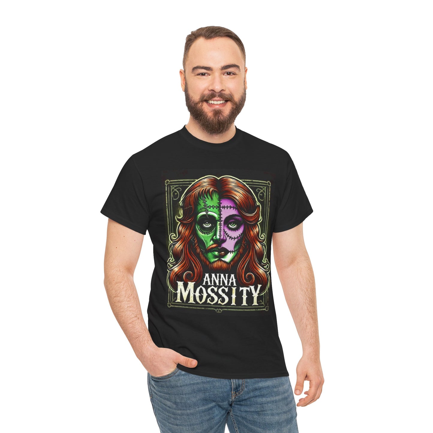 Vintage-Inspired Unisex Heavy Cotton Tee - 'Anna Mossity' Art T-Shirt for Halloween and Casual Wear
