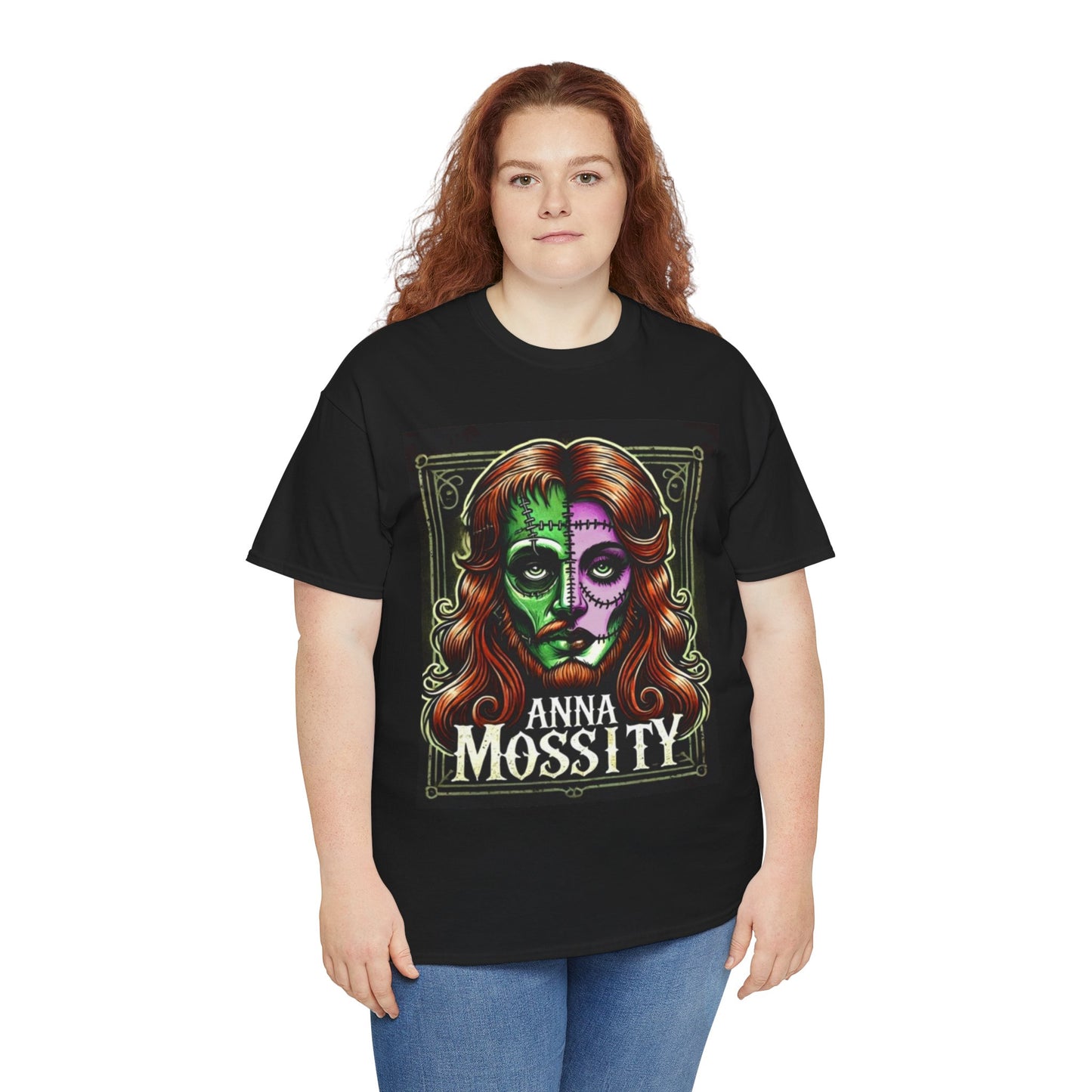 Vintage-Inspired Unisex Heavy Cotton Tee - 'Anna Mossity' Art T-Shirt for Halloween and Casual Wear