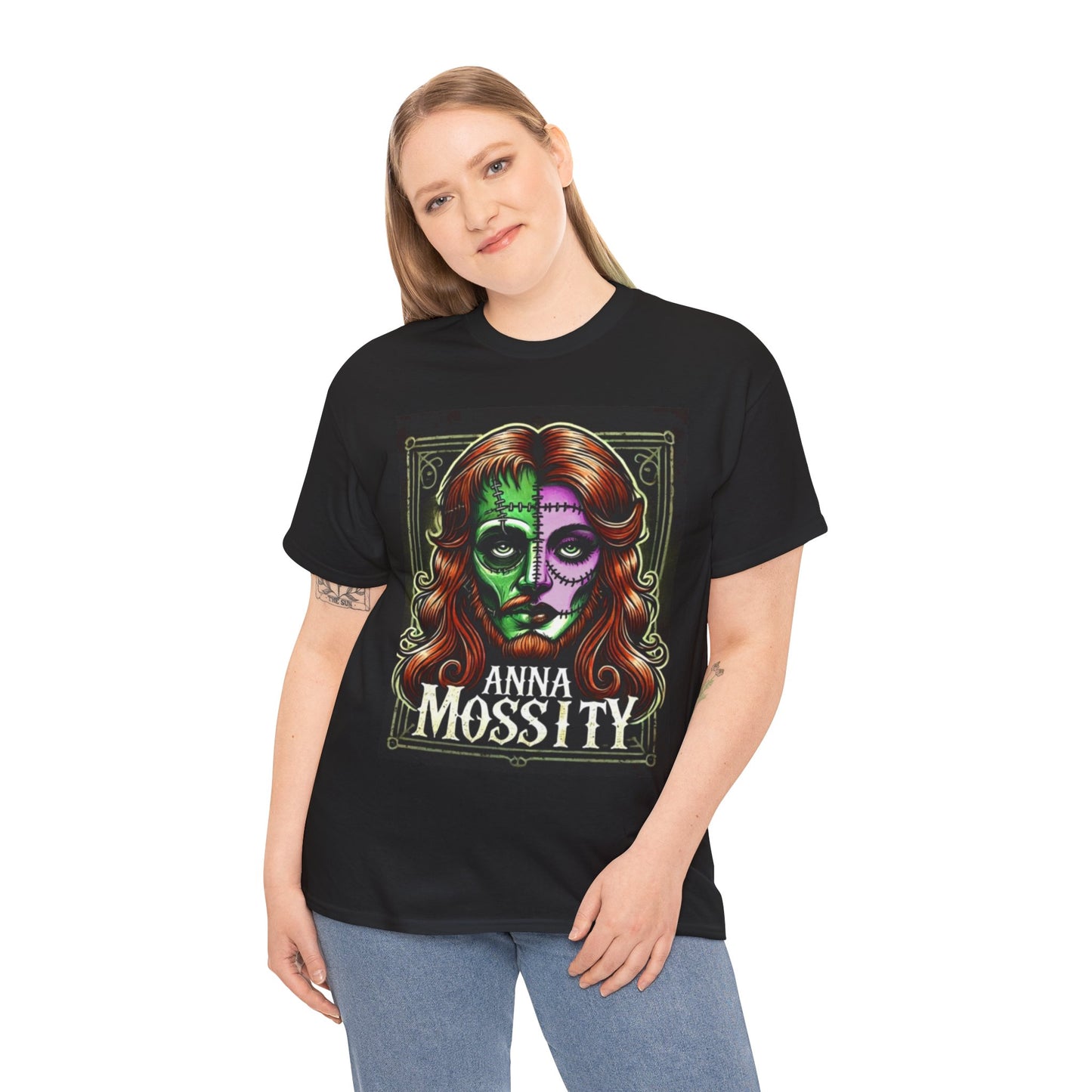 Vintage-Inspired Unisex Heavy Cotton Tee - 'Anna Mossity' Art T-Shirt for Halloween and Casual Wear