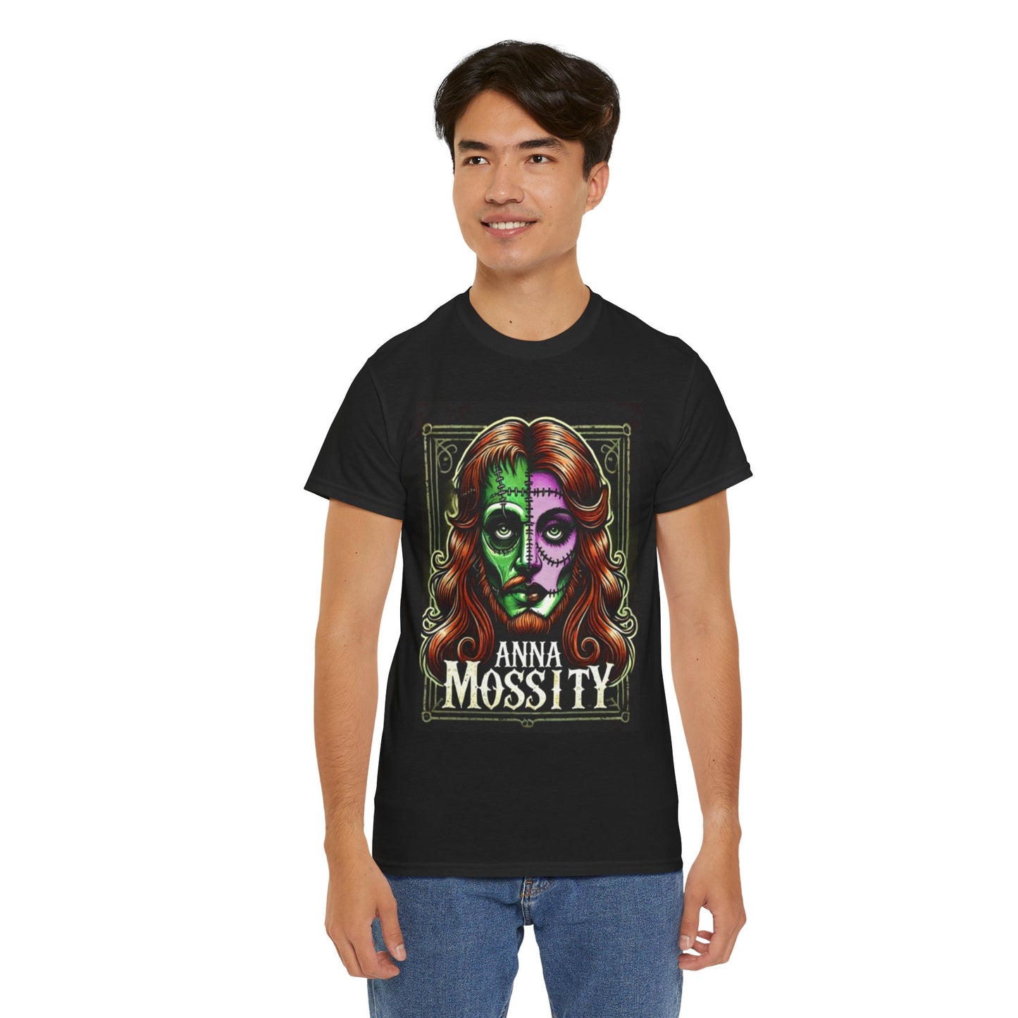 Vintage-Inspired Unisex Heavy Cotton Tee - 'Anna Mossity' Art T-Shirt for Halloween and Casual Wear
