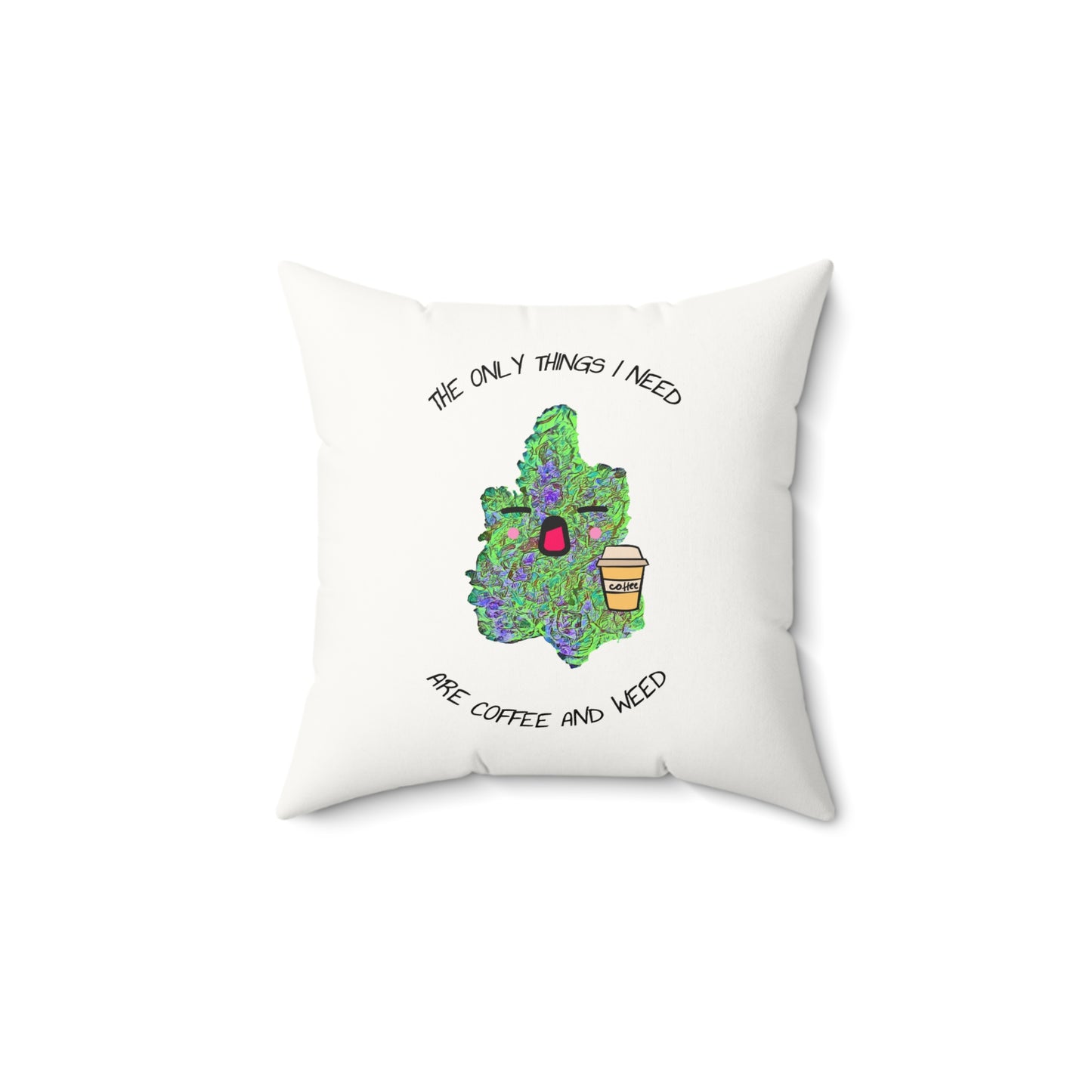 Coffee and Weed Faux Suede Pillow, Cozy Home Decor, Gift for Stoner Friends, Funny Throw Cushion, Cannabis Lover’s Accent