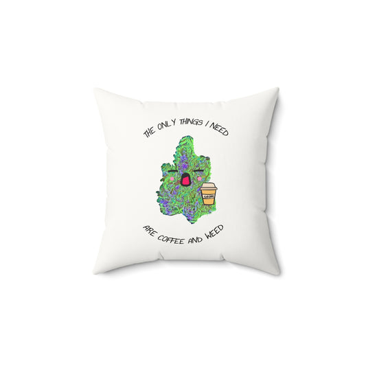 Coffee and Weed Faux Suede Pillow, Cozy Home Decor, Gift for Stoner Friends, Funny Throw Cushion, Cannabis Lover’s Accent