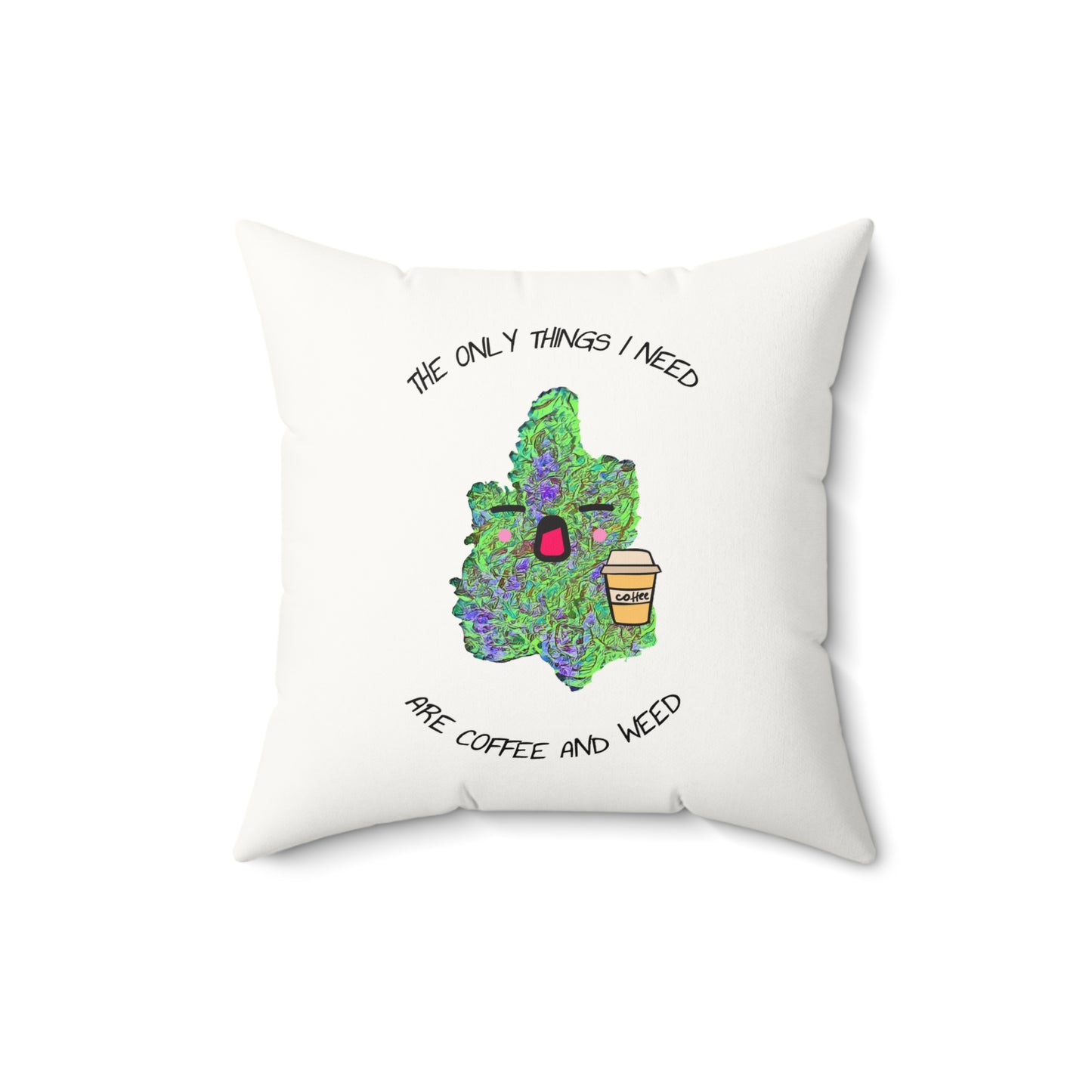 Coffee and Weed Faux Suede Pillow, Cozy Home Decor, Gift for Stoner Friends, Funny Throw Cushion, Cannabis Lover’s Accent