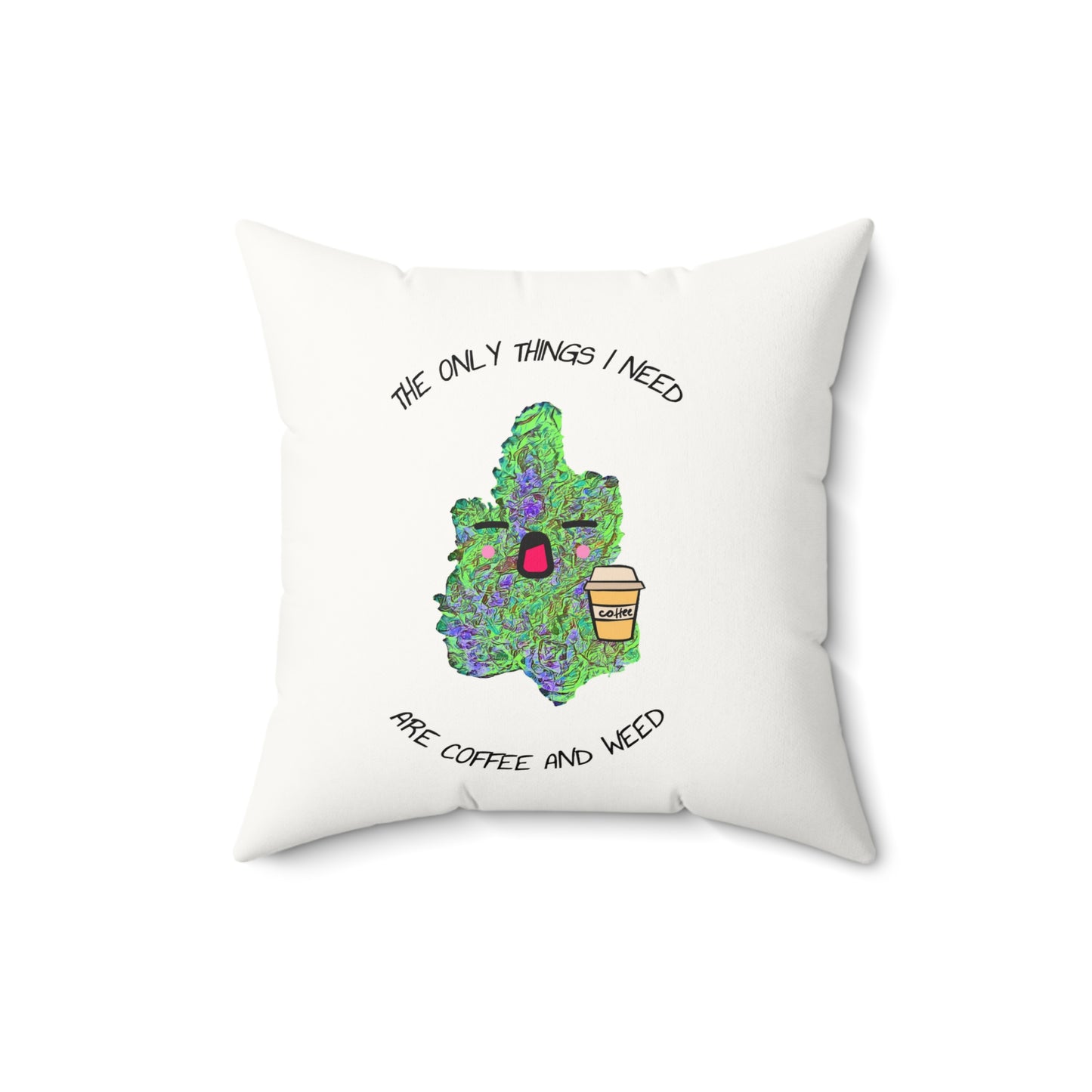 Coffee and Weed Faux Suede Pillow, Cozy Home Decor, Gift for Stoner Friends, Funny Throw Cushion, Cannabis Lover’s Accent