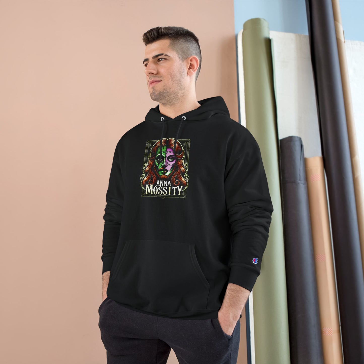 Spooky Champion Hoodie with Anna Mossity Design