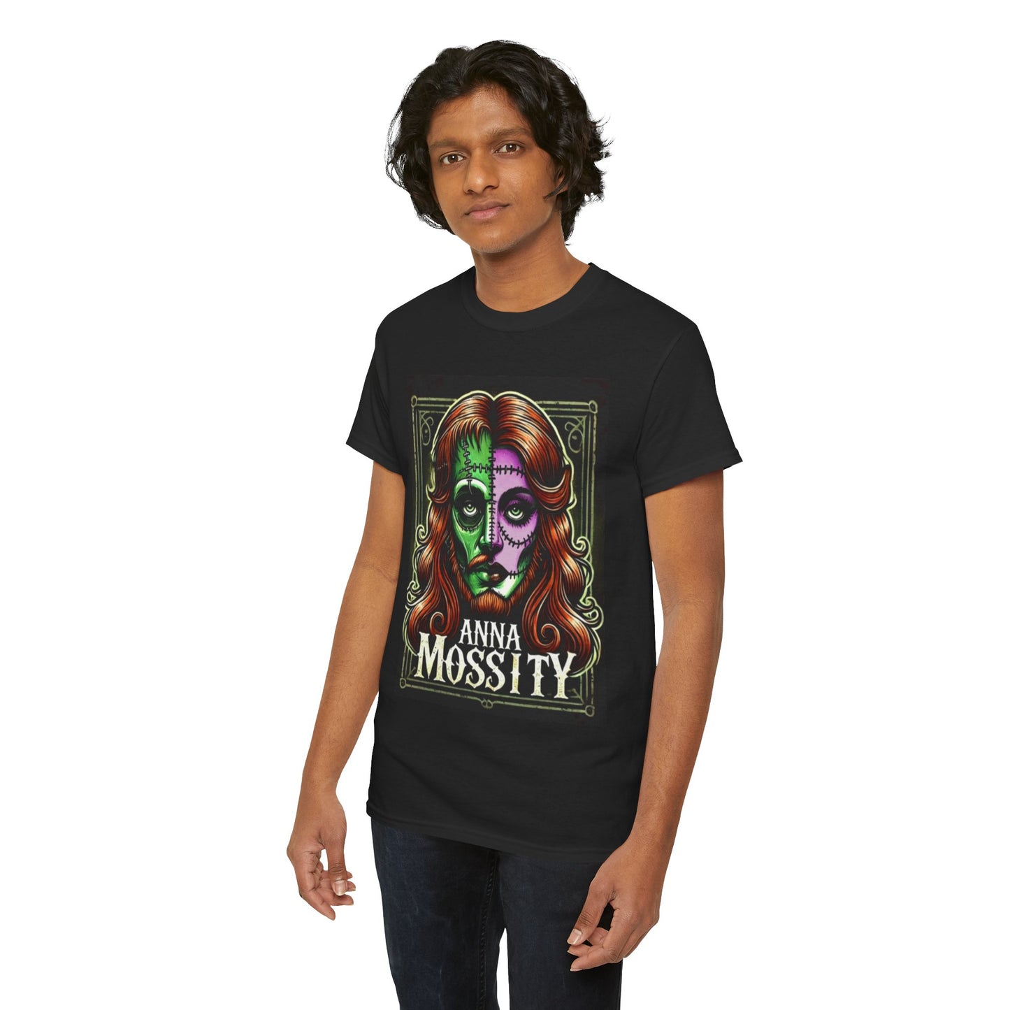 Vintage-Inspired Unisex Heavy Cotton Tee - 'Anna Mossity' Art T-Shirt for Halloween and Casual Wear
