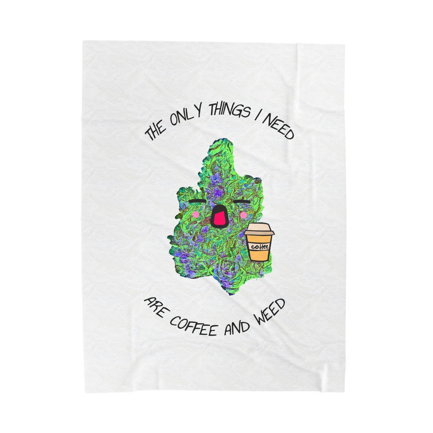 Coffee and Weed Cozy Velveteen Plush Blanket with Coffee and Cannabis Design, Perfect for Relaxing, Gifts for Stoners, Home Decor