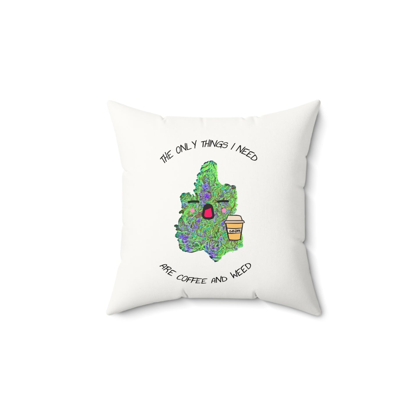 Coffee and Weed Faux Suede Pillow, Cozy Home Decor, Gift for Stoner Friends, Funny Throw Cushion, Cannabis Lover’s Accent