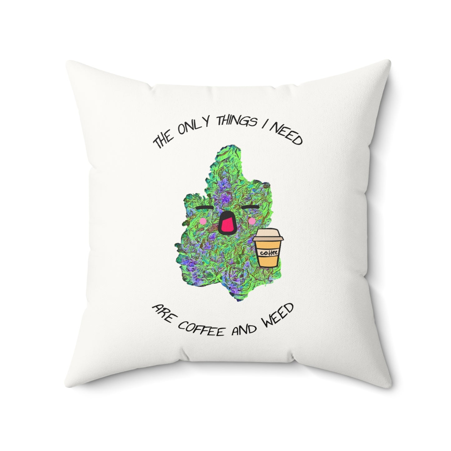 Coffee and Weed Faux Suede Pillow, Cozy Home Decor, Gift for Stoner Friends, Funny Throw Cushion, Cannabis Lover’s Accent