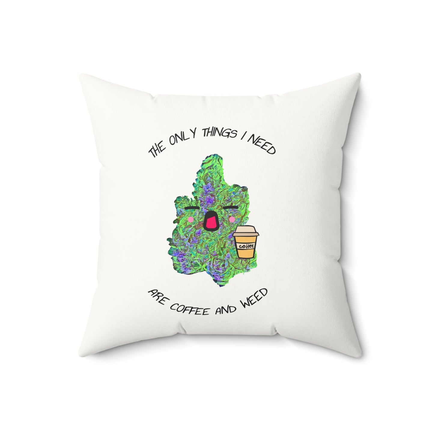 Coffee and Weed Faux Suede Pillow, Cozy Home Decor, Gift for Stoner Friends, Funny Throw Cushion, Cannabis Lover’s Accent