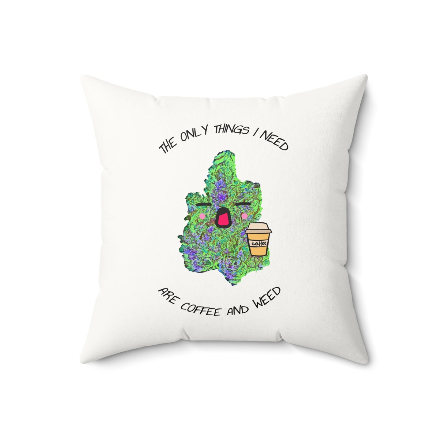 Coffee and Weed Faux Suede Pillow, Cozy Home Decor, Gift for Stoner Friends, Funny Throw Cushion, Cannabis Lover’s Accent