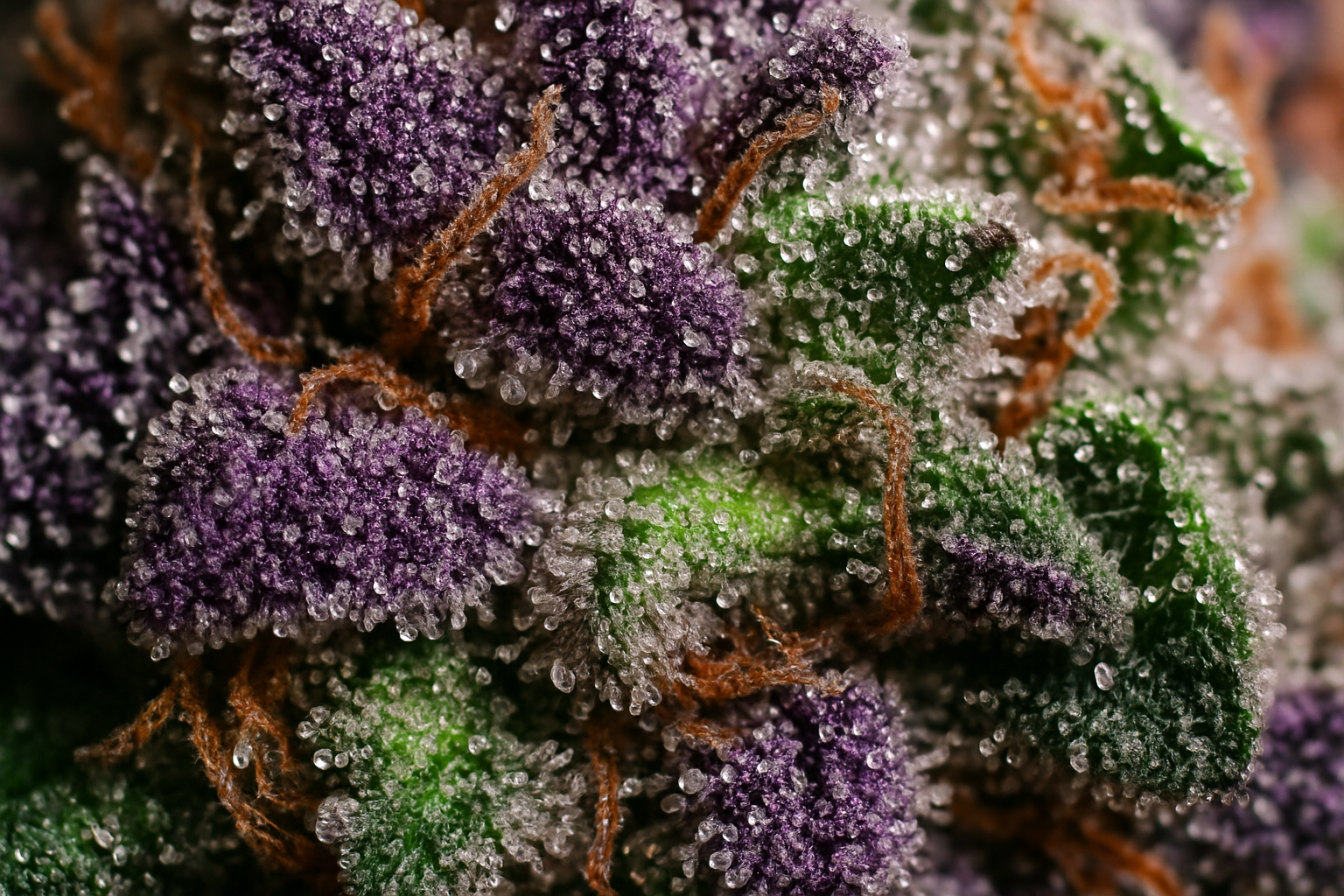 full page macro close up of a nug of grand daddy purp super close up shot macro bordering on micro photography